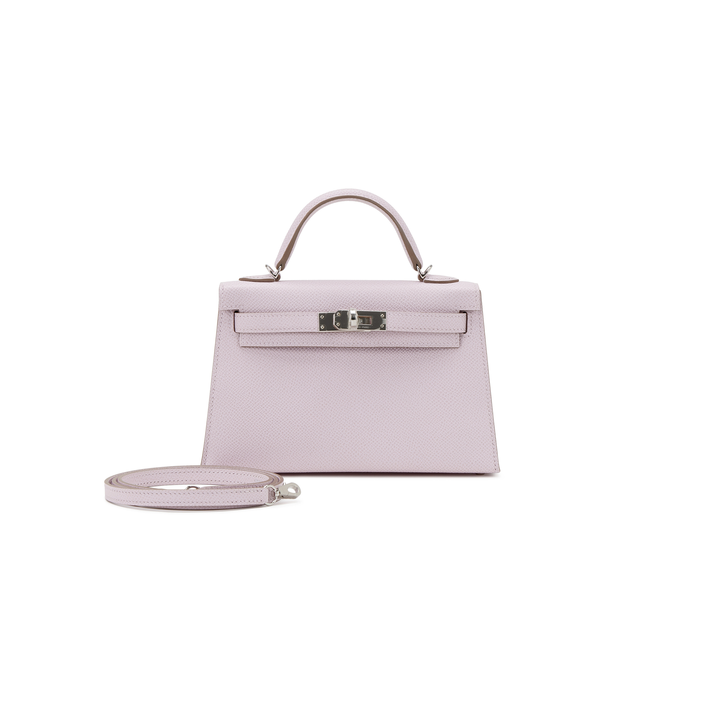 HERMÈS MAUVE PALE EPSOM MINI KELLY SELLIER 20 PALLADIUM HARDWARE (19*12*5.5cm) 